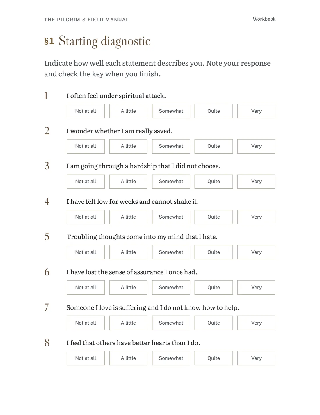 Workbook page with the starting diagnostic